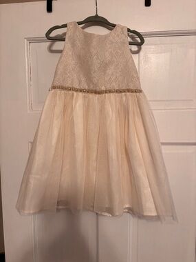 Sweet Heart Rose Cream Lace Tulle Dress with Gold Waistband